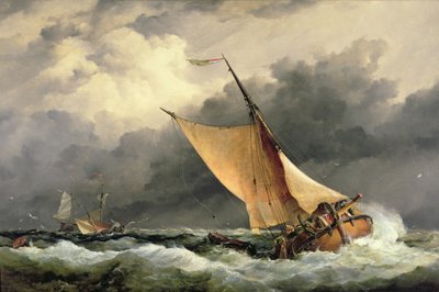 Barcos de carga holandeses no mar agitado de Edward William Cooke